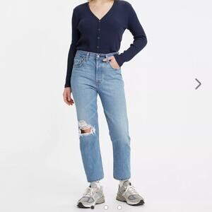 Levi’s 501 Original Cropped Womens Jeans Light Wash Distressed Vintage Wash 26